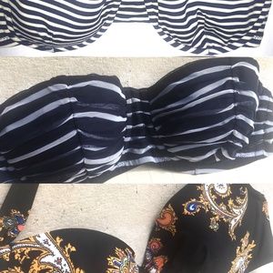 3 NEW LOT 34B JCREW Bandeau Top Striped Navy Top Bikini SwimSuit Underwire Small